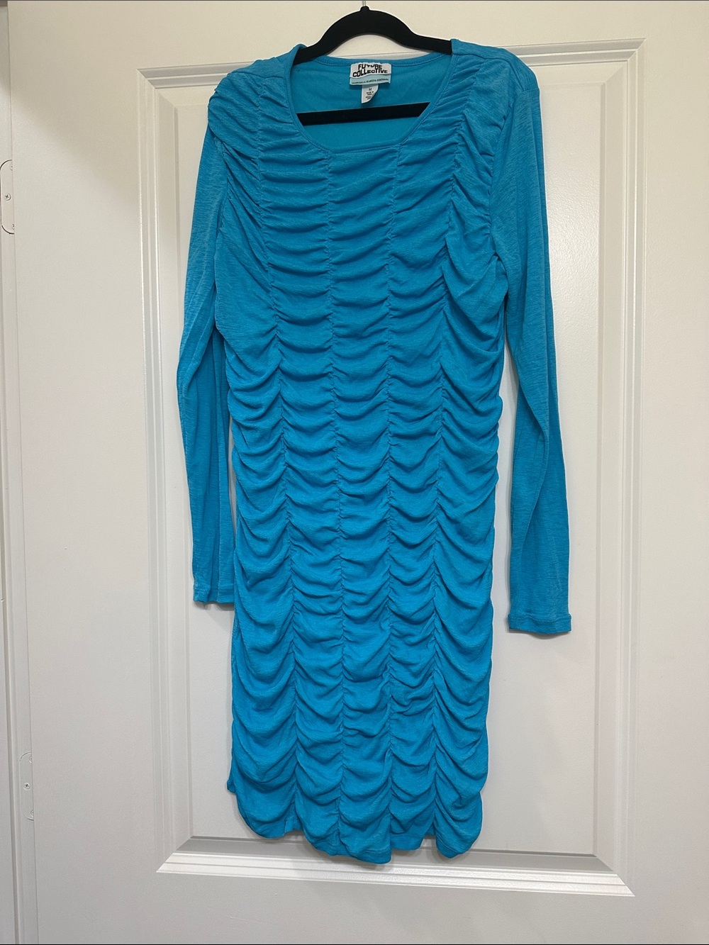 Future Collective Women's Turquoise Ruched Long Sleeve Dress -Size M